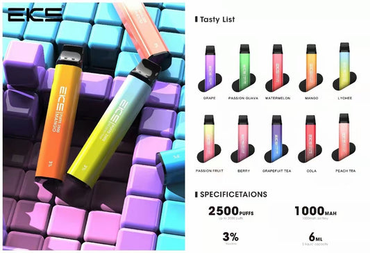 EKS一次性電子煙煙機 2500啖 EKS 一次性2500口數 支持 批發 零售 有現貨 發貨快 香港