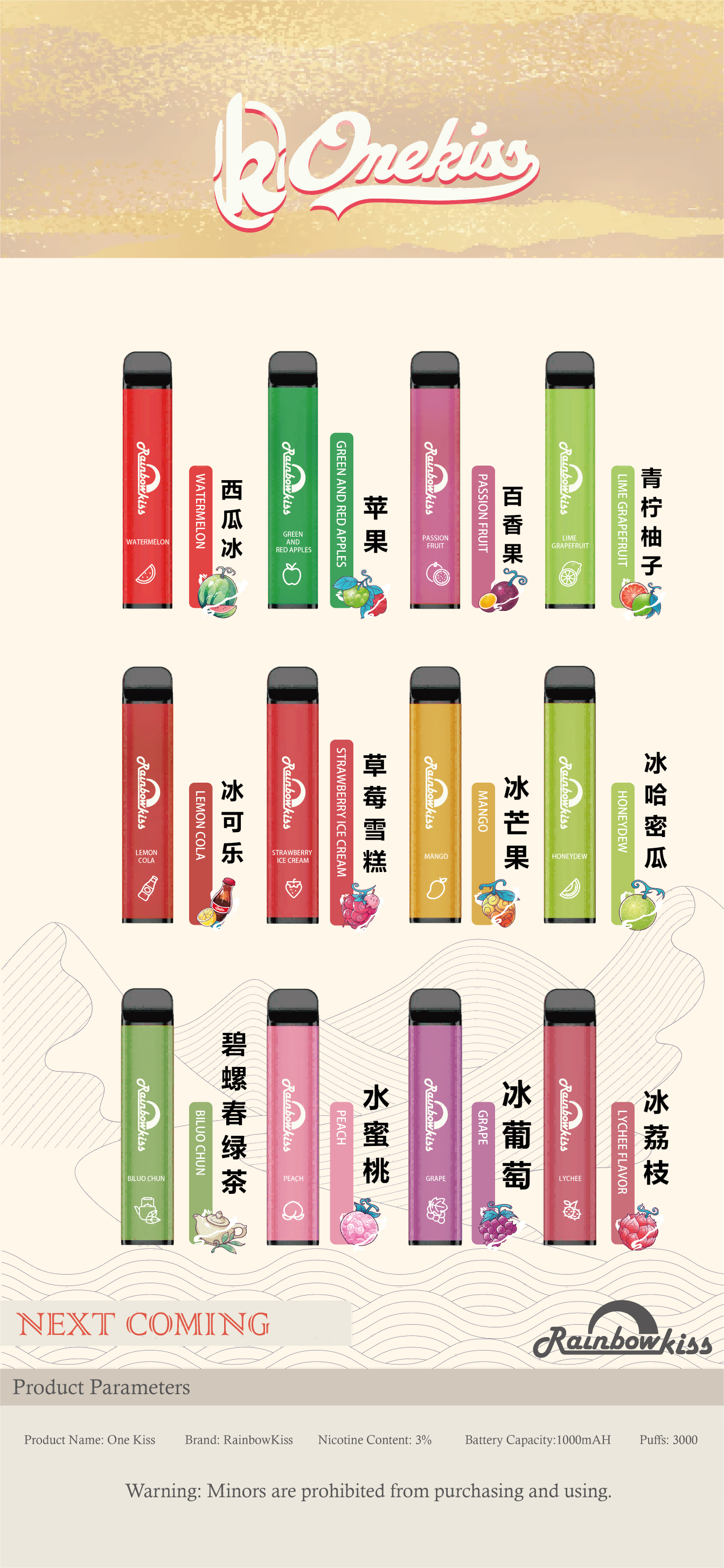 香港一次性電子煙現貨OneKiss超級薄荷一次性3000口電子煙OneKiss Disposable Vape 3000 Puffs